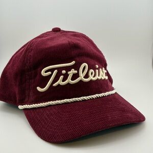 Titleist Burgundy Corduroy Hat with Cream Logo and Rope